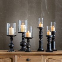 Candleholder Black Wood Crystal 12 x 12 x 47 cm