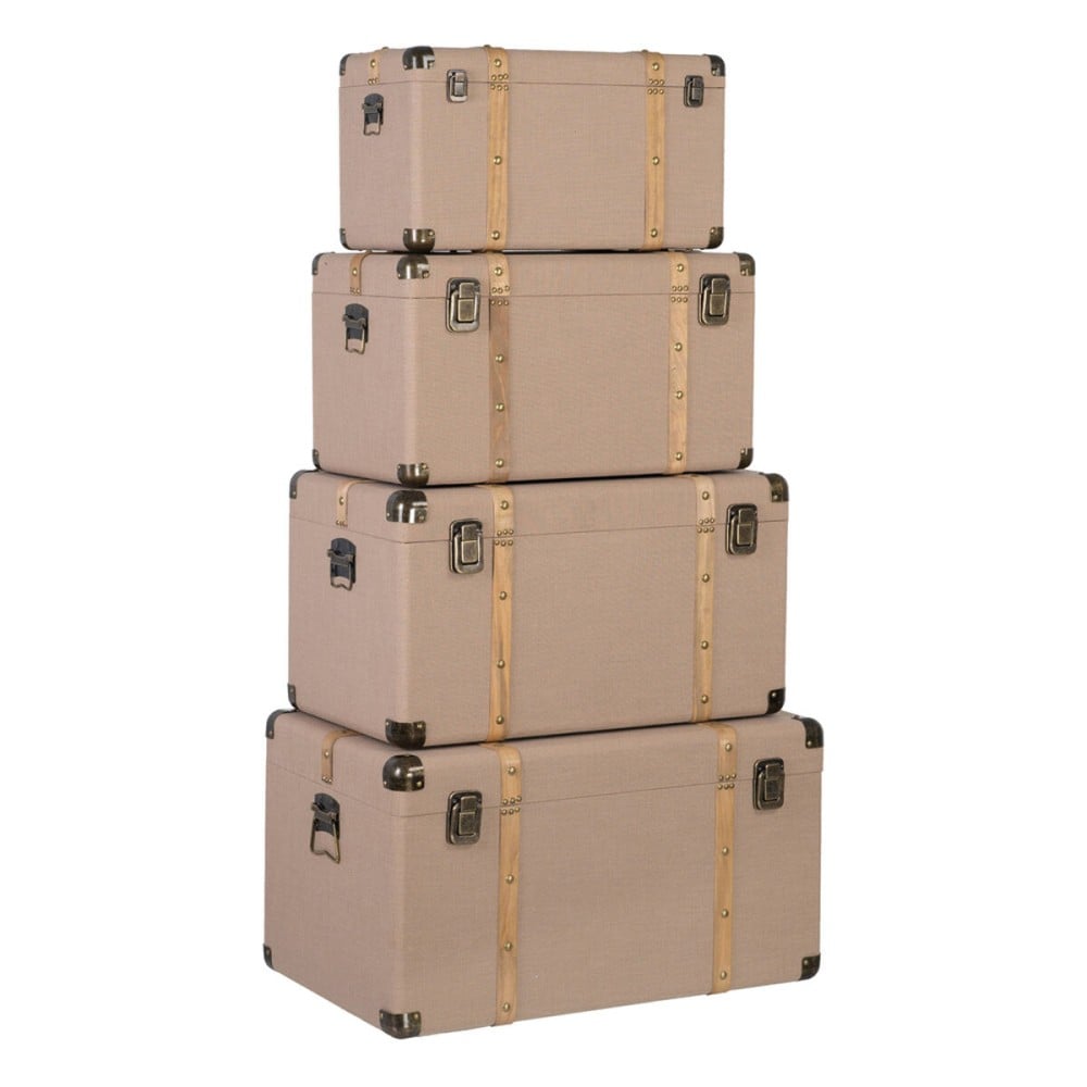 Lot de paniers Taupe Lin Métal Bois MDF 77 x 47 x 42 cm (4 Unités)