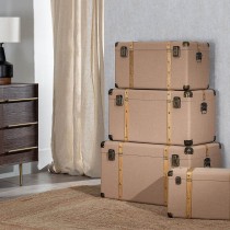 Lot de paniers Taupe Lin Métal Bois MDF 77 x 47 x 42 cm (4 Unités)