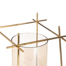 Candleholder Brown Golden Wood Crystal Steel 24 x 24 x 26 cm