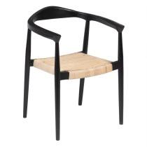 Esszimmerstuhl Schwarz natürlich Rattan Teakholz 59 x 58 x 76,5 cm