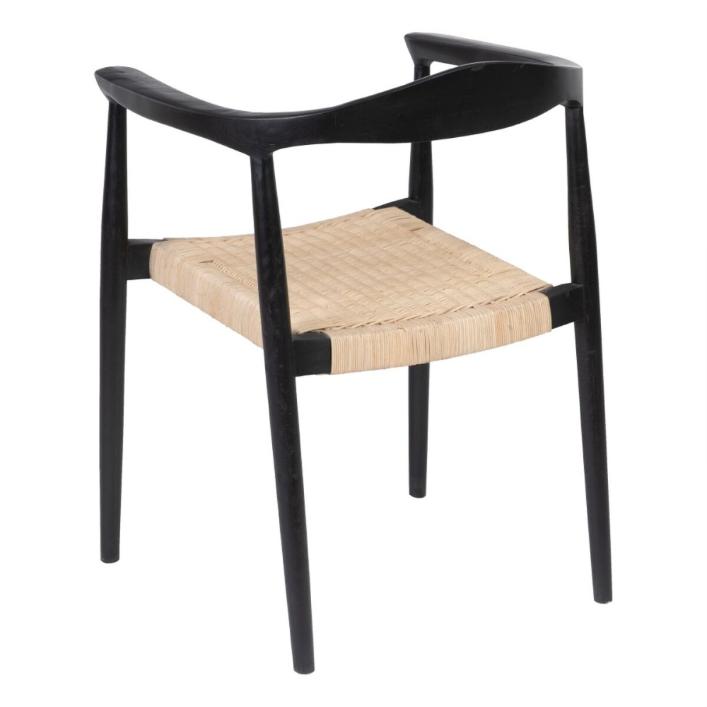 Chaise de Salle à Manger Noir Naturel Rotin bois de teck 59 x 58 x 76,5 cm