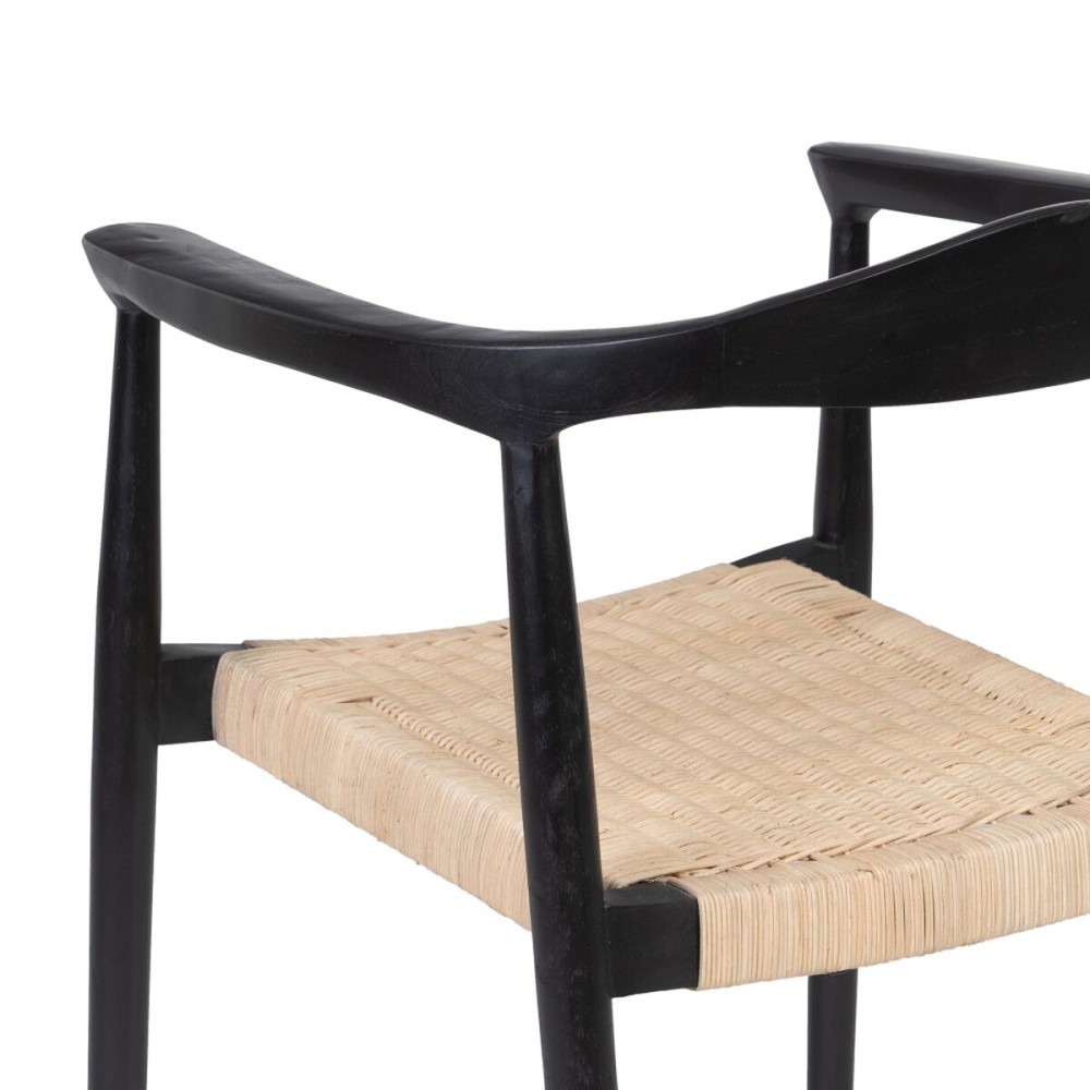 Chaise de Salle à Manger Noir Naturel Rotin bois de teck 59 x 58 x 76,5 cm