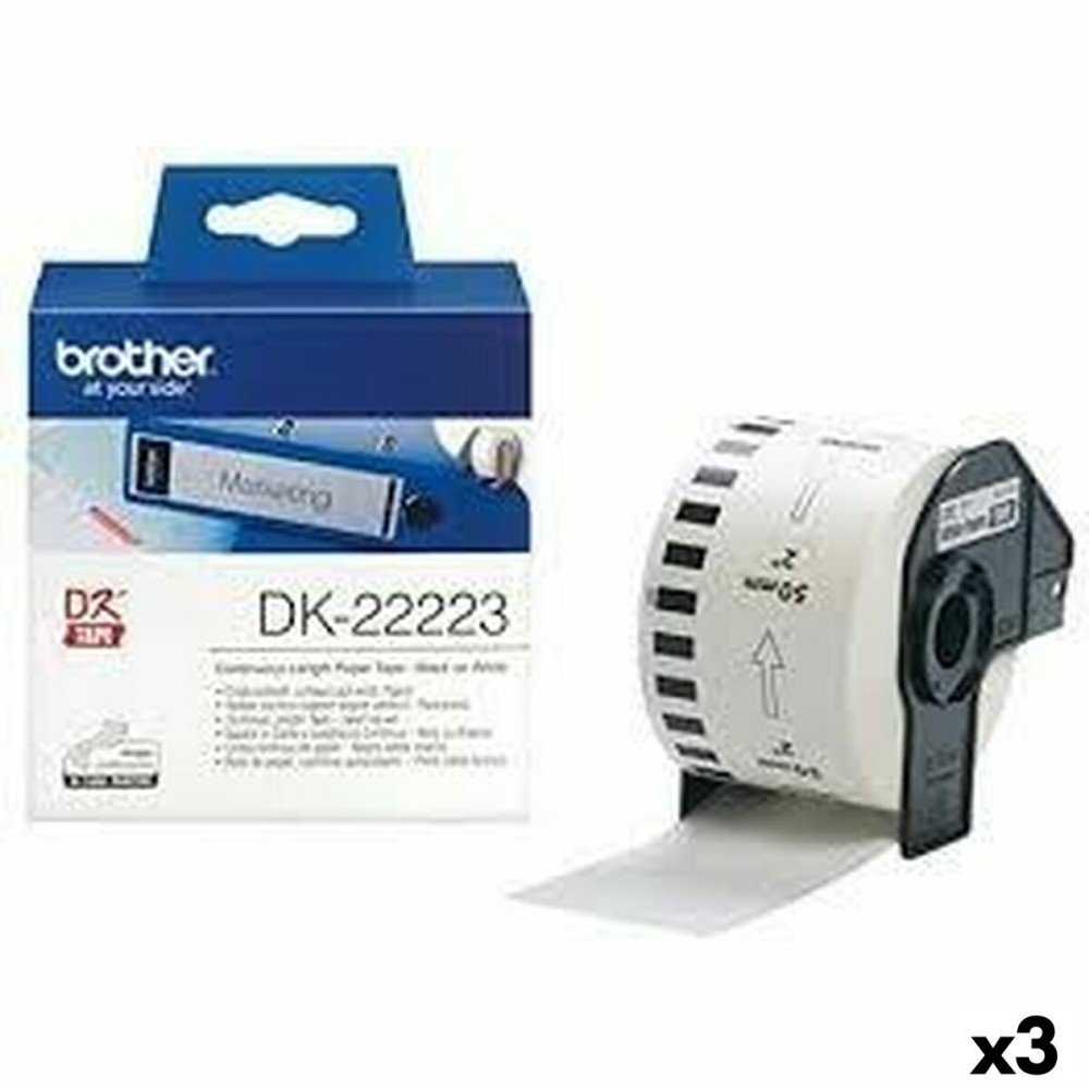 Papier Continu pour Imprimantes Brother DK-22223 Blanc 50 mm x 30,48 m Noir (3 Unités)