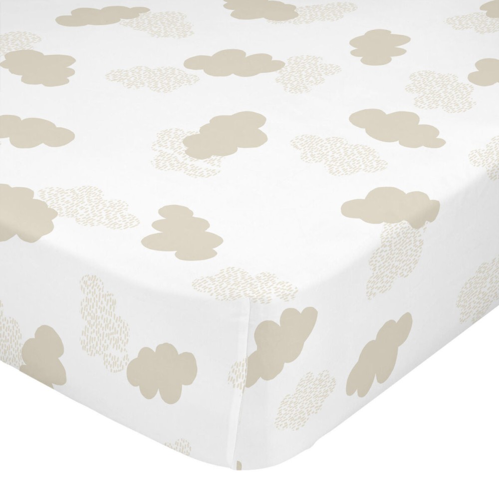 Fitted sheet HappyFriday BASIC KIDS White Beige 70 x 140 x 14 cm Clouds