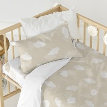 Drap housse HappyFriday BASIC KIDS Blanc Beige 70 x 140 x 14 cm Nuages