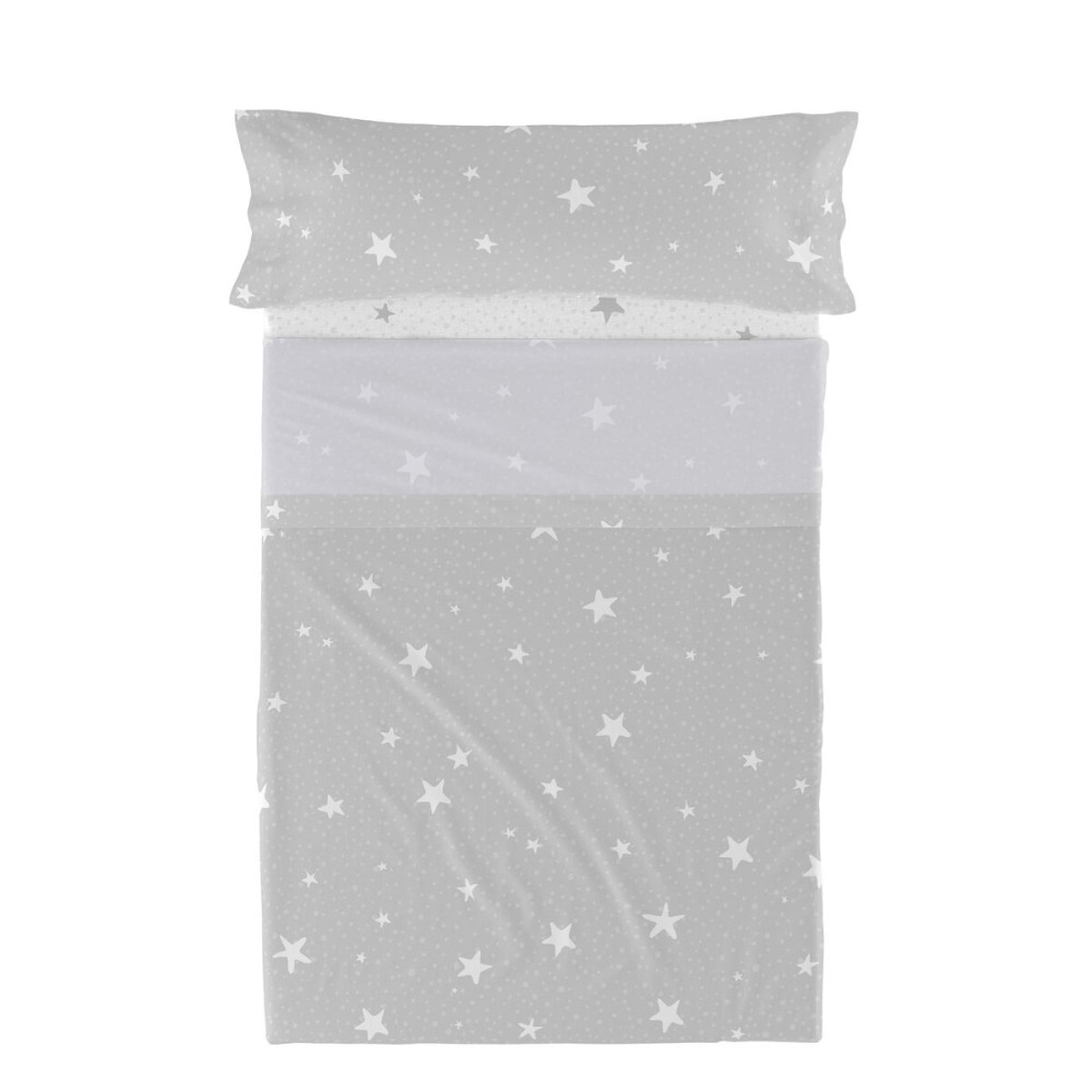 Jeu de draps HappyFriday Basic Kids Little star Gris Lit 1 persone 180 x 270 cm 2 Pièces