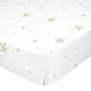 Drap housse HappyFriday BASIC KIDS Blanc Beige 70 x 140 x 14 cm Etoiles