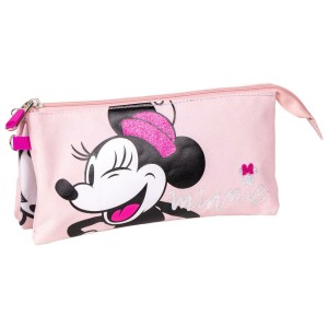 Dreifaches Mehrzweck-Etui Minnie Mouse 22,5 x 2 x 11,5 cm Rosa