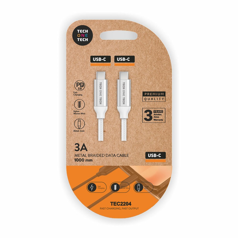 USB-C to USB-C Cable Tech One Tech TEC2204 1 m White (1 Unit)