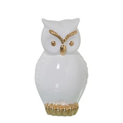 Figurine Décorative Alexandra House Living Blanc Doré Céramique Hibou 16 x 16 x 27 cm