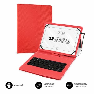 Case for Tablet and Keyboard Subblim SUB-KT1-USB002 10.1" Red Spanish Qwerty QWERTY