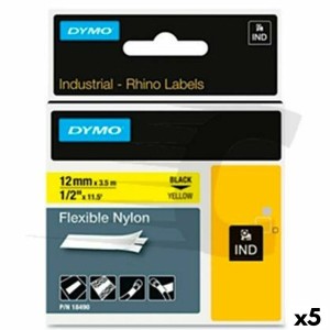 Ruban Laminé pour Etiqueteuses Rhino Dymo ID1-12 Jaune Noir 12 x 3,5 mm Autocollants (5 Unités)