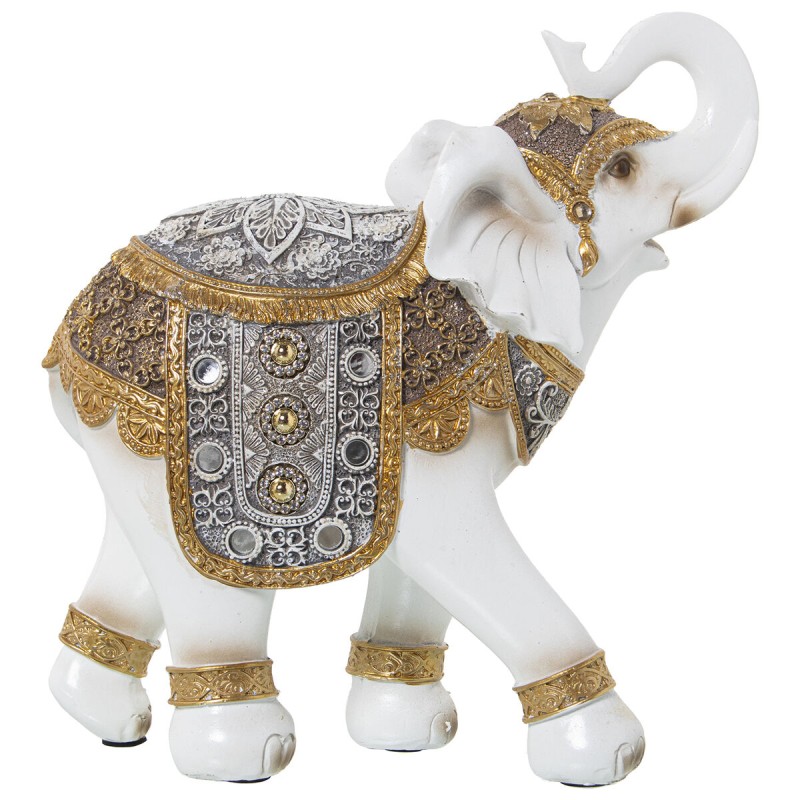 Deko-Figur Alexandra House Living Weiß Gold Kunststoff Elefant 13 x 26 x 27 cm