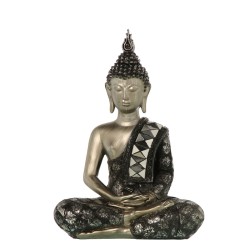 Deko-Figur Alexandra House Living Schwarz Silberfarben Kunststoff Buddha 15 x 26 x 36 cm