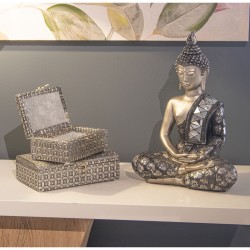 Deko-Figur Alexandra House Living Schwarz Silberfarben Kunststoff Buddha 15 x 26 x 36 cm