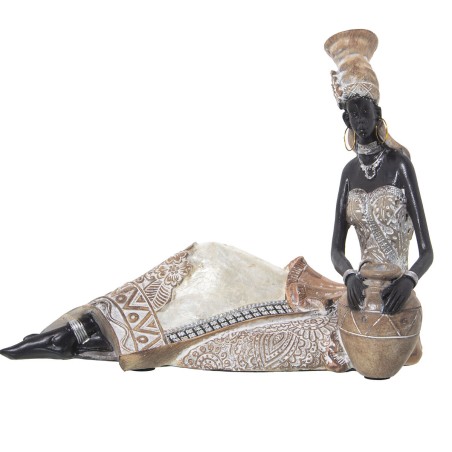 Figurine Décorative Alexandra House Living Blanc Doré Plastique Africaine 14 x 21 x 27 cm