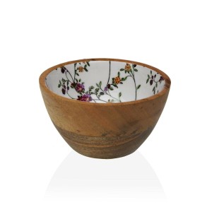 Bol Versa Fleurs Campagne Bambou Porcelaine Bois de manguier 13 x 7 x 13 cm