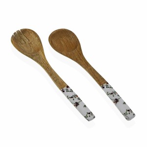 Set d'Ustensiles de Cuisine Versa Fleurs Campagne Bambou Porcelaine Bois de manguier