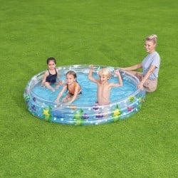 Bestway Piscine Gonflable Enfants 3 anneaux Transparente Vie Marine 183x33 cm +2 Ans Jardin 51005