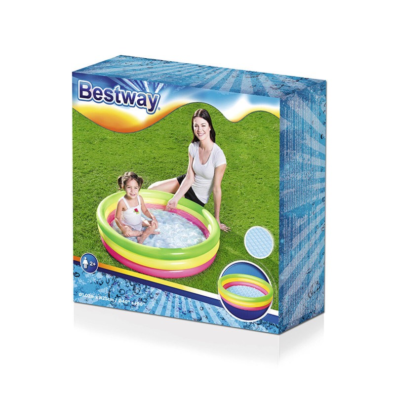 Bestway Piscine Gonflable Enfant 3 Anneaux Sol Rembourré 102x25 cm +2 ans Jardin 51104