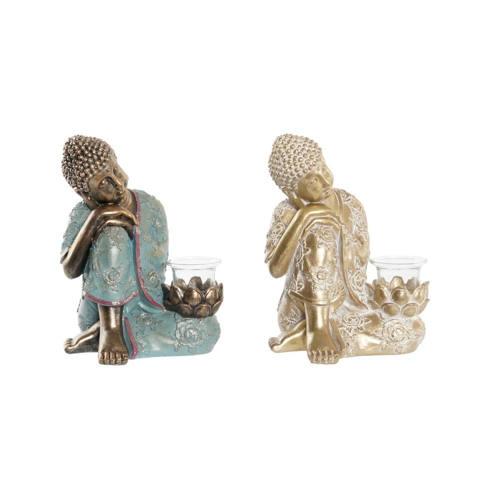 Figurine Décorative DKD Home Decor 17 x 14,5 x 23,7 cm Doré Buda Vert Oriental (2 Unités)