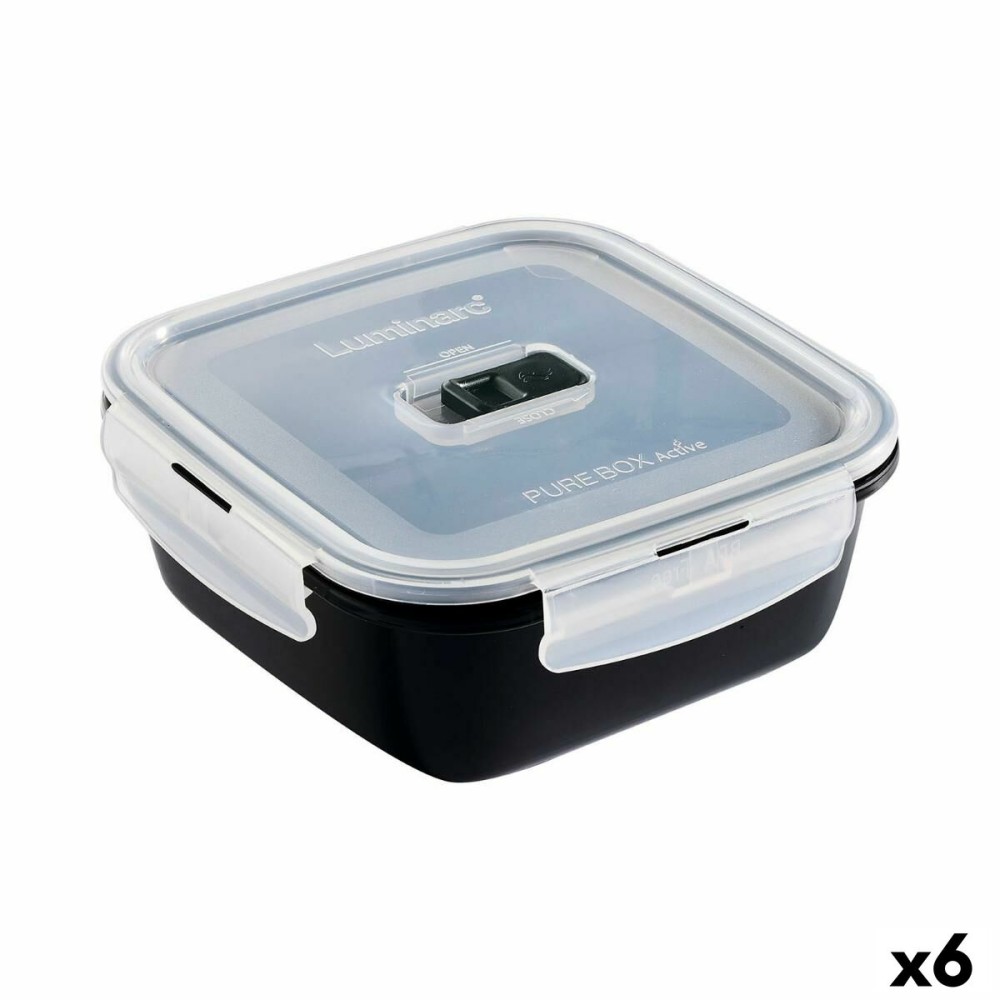 Hermetic Lunch Box Luminarc Pure Box Black 1,22 L Glass (6 Units)