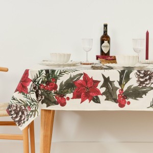 Stain-proof resined tablecloth Belum Christmas Flowers White Brown Red Green 250 x 150 cm