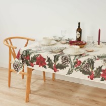 Stain-proof resined tablecloth Belum Christmas Flowers White Brown Red Green 250 x 150 cm