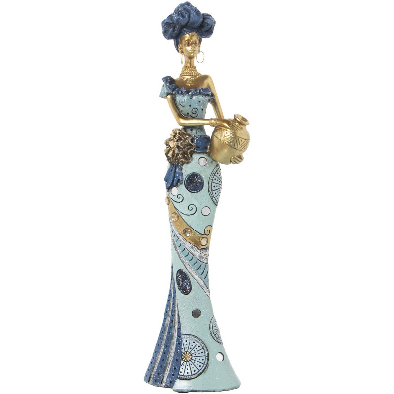 Deko-Figur Alexandra House Living Blau Gold Kunststoff Afrikanerin 11 x 15 x 45 cm