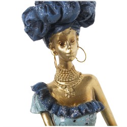 Deko-Figur Alexandra House Living Blau Gold Kunststoff Afrikanerin 11 x 15 x 45 cm