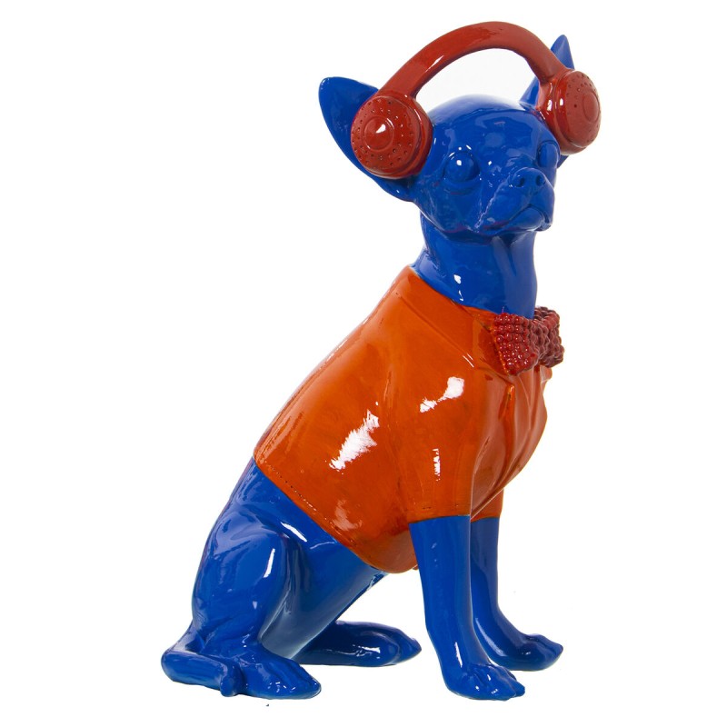 Deko-Figur Alexandra House Living Blau Orange Kunststoff Hund Kopfhörer 14 x 26 x 18 cm