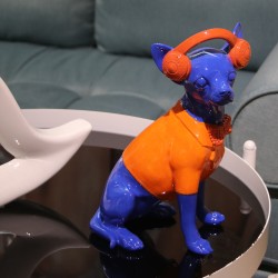 Deko-Figur Alexandra House Living Blau Orange Kunststoff Hund Kopfhörer 14 x 26 x 18 cm