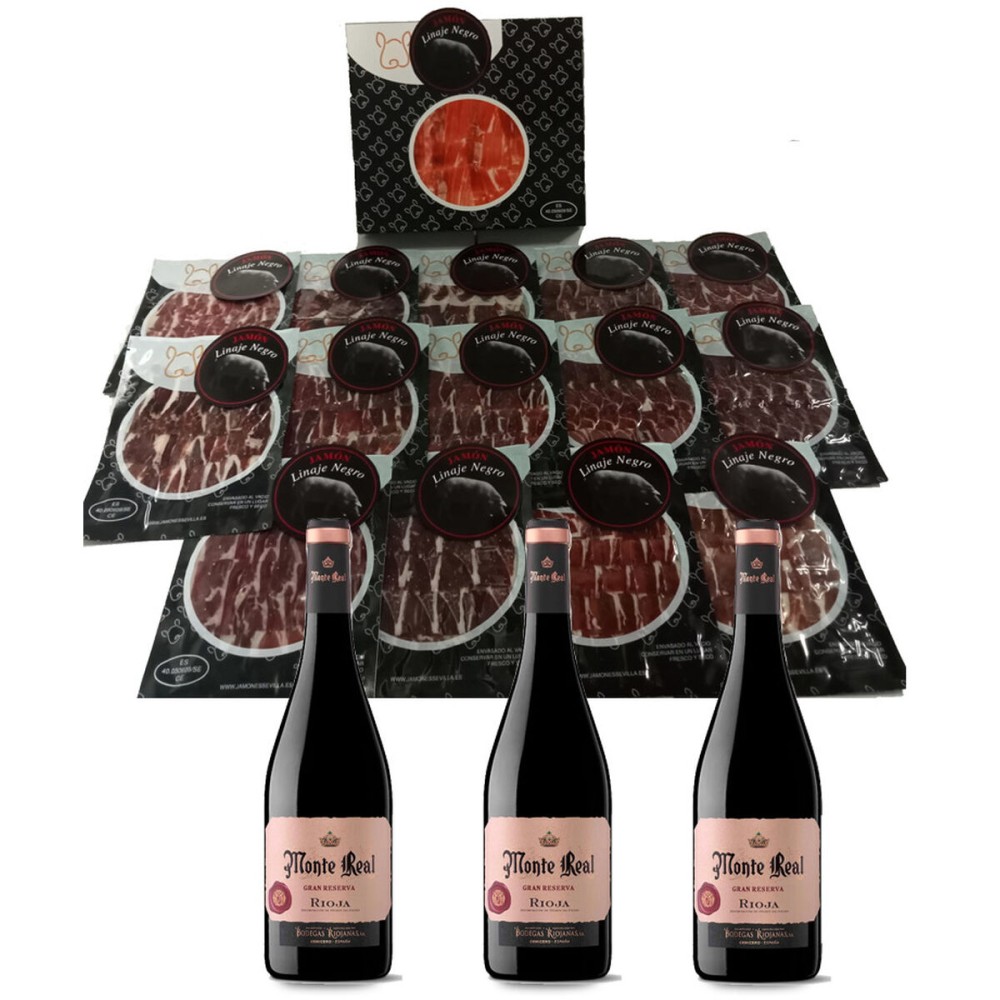 Acorn-fed Iberico Ham Linaje Negro 100 g x 15 Bottle of red wine 750 ml x 3 Monte Real