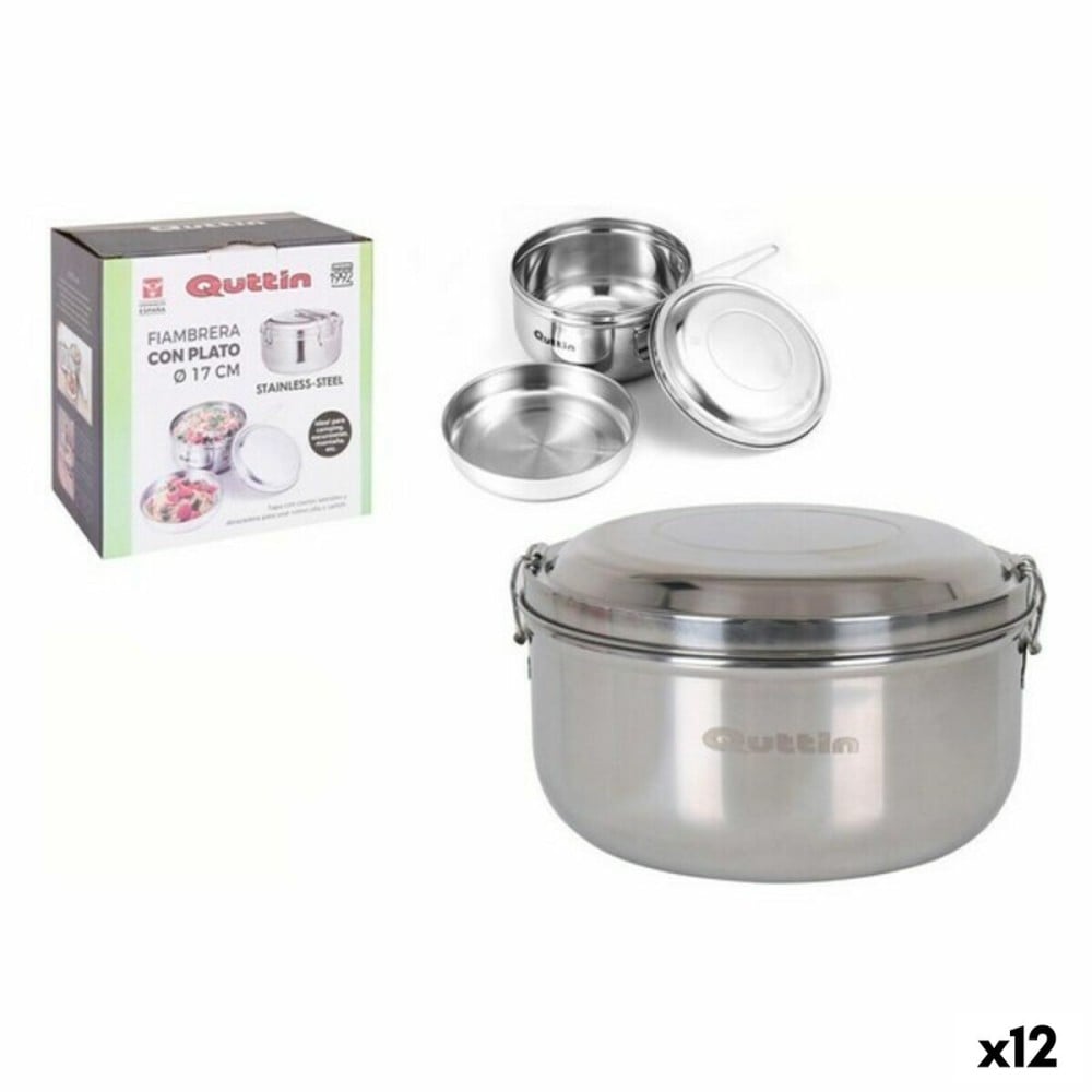 Panier-repas rond avec couvercle Quttin Acier inoxydable Acier 17 cm (12 Unités) (Ø 17 cm)