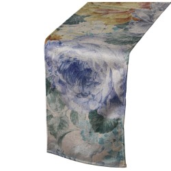 Chemin de Table Alexandra House Living Bleu Textile 180 x 30 cm Velours Floral Broderie