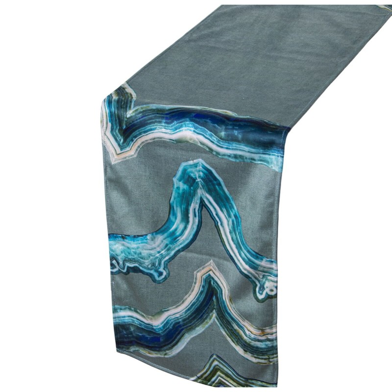 Chemin de Table Alexandra House Living Bleu Gris Textile 180 x 30 cm Velours Broderie