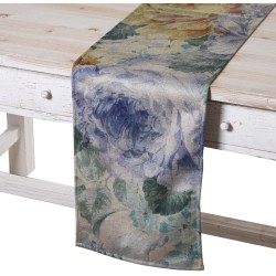 Chemin de Table Alexandra House Living Bleu Textile 180 x 30 cm Velours Floral Broderie