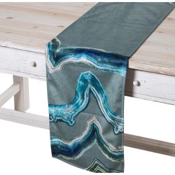 Chemin de Table Alexandra House Living Bleu Gris Textile 180 x 30 cm Velours Broderie