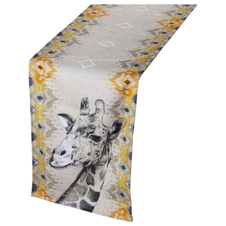 Chemin de Table Alexandra House Living Jaune Gris Textile 180 x 30 cm Velours Girafe