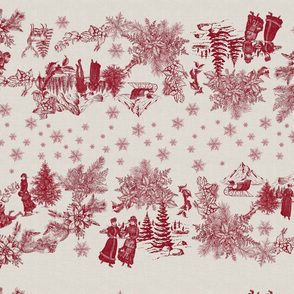 Nappe enduite antitache Belum Christmas Toile Rouge Lin 100 x 150 cm