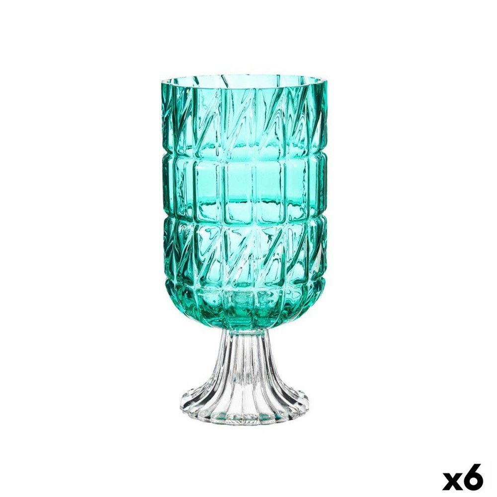 Vase Schnitzerei türkis Kristall 13 x 26,5 x 13 cm (6 Stück)