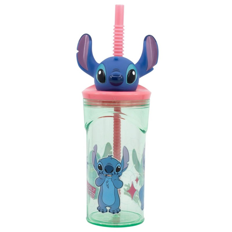 Becher mit Strohhalm Stitch Sweet Blau Lila PVC 360 ml 3D