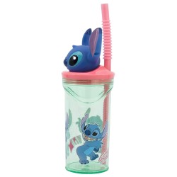 Becher mit Strohhalm Stitch Sweet Blau Lila PVC 360 ml 3D