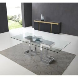 Table Romimex Silver Glass Stainless steel Tempered Glass 150 x 75 x 90 cm