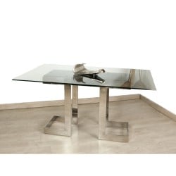 Table Romimex Silver Glass Stainless steel Tempered Glass 150 x 75 x 90 cm