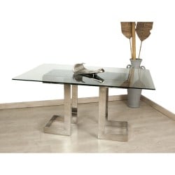 Table Romimex Silver Glass Stainless steel Tempered Glass 150 x 75 x 90 cm