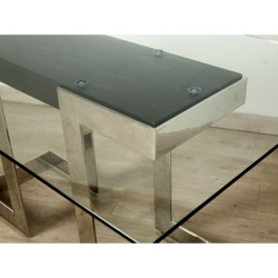 Table Romimex Silver Glass Stainless steel Tempered Glass 150 x 75 x 90 cm