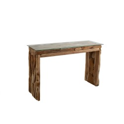 Console Romimex Natural Glass Teak 120 x 75 x 35 cm