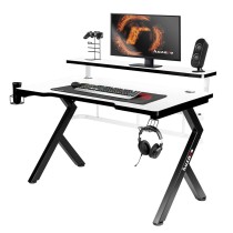 Bureau Gaming Huzaro HZ-Hero 5.0 White Blanc Noir Fibre de Carbone 120 x 60 cm